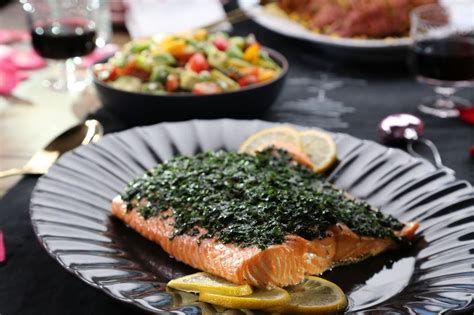 Herb Roasted Salmon With Tomato Avocado Salsa Valerie Bertinelli Food Network Recipes
