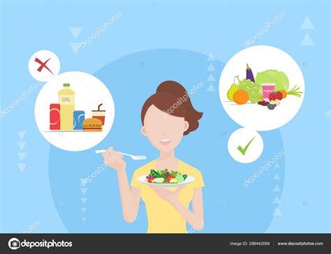 Young Woman Eating Healthy Food Food Groups Organic Vecter Illustration