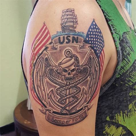 US Navy Corpsman Shoulder Tattoo Veteran Ink
