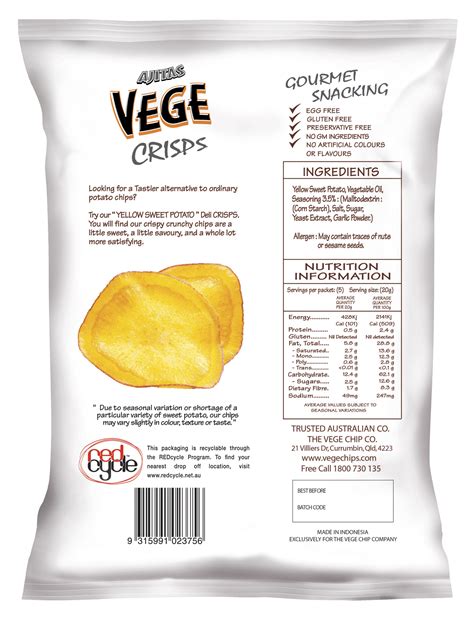 Vege Deli Crisps Yellow Sweet Potato Vege Chips Gluten Free Snacks