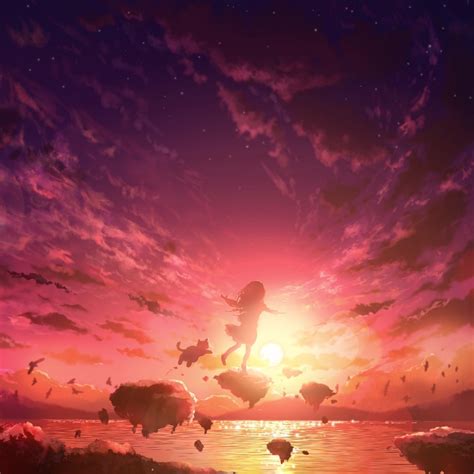 1080x1080 Anime Girl Into Sunset Hd Art 1080x1080 Resolution Wallpaper