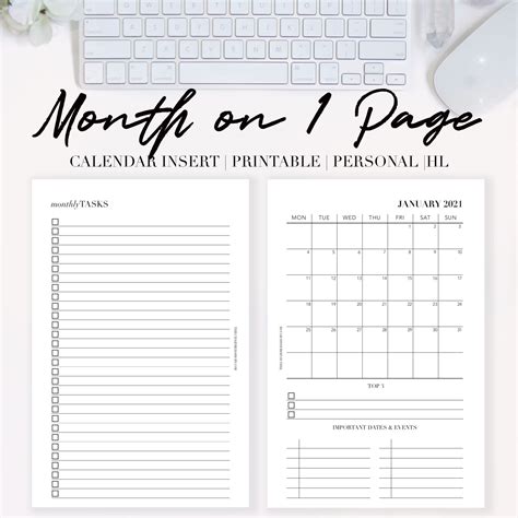 2021 Month On One Page Calendar Printable Pdf The Charmed Shop