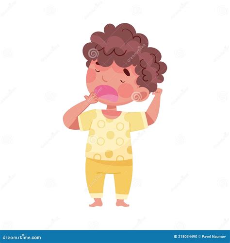 Sleepy Little Boy Wearing Pajamas Stretching And Yawning Vector