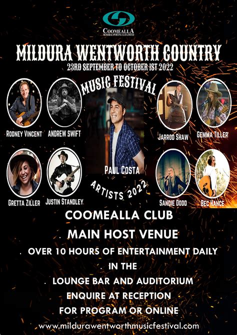 Wentworth Mildura Country Music Festival Saturday 24th September