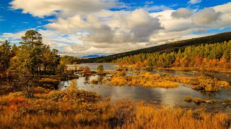 Pictures Norway Autumn Nature Sky Lake Forests Clouds 1920x1080