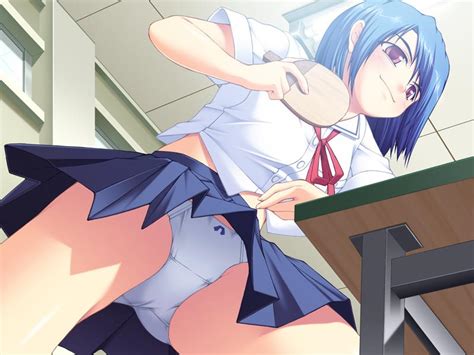 Nishizaki Eimu Takaoka Misaki Renai Byou Game Cg 1girl Blue Hair Blush Bow Bow Panties