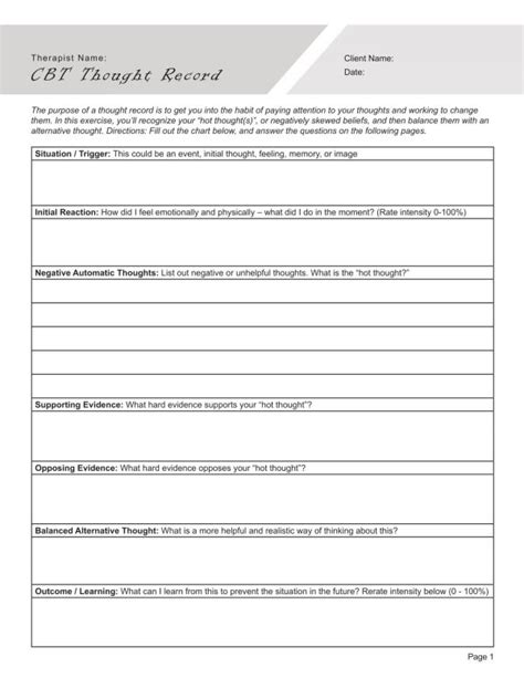 Cbt Thought Record Worksheet Pdf Therapybypro