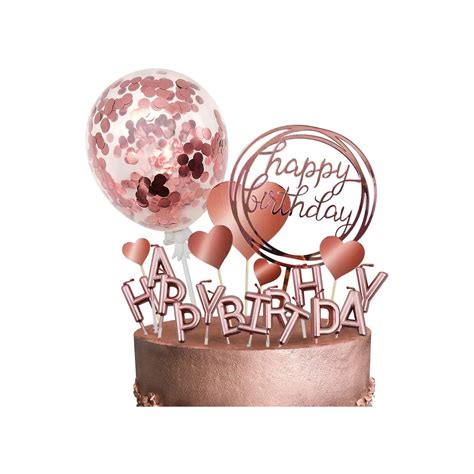 Movinpe Rose Gold Cake Topper Decoration With Happy Birthday Candles