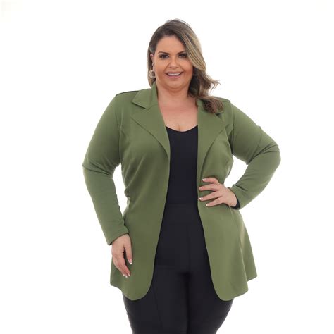 Sobretudo Feminino Plus Size Neoprene Blazer Max Casaco Longo Social