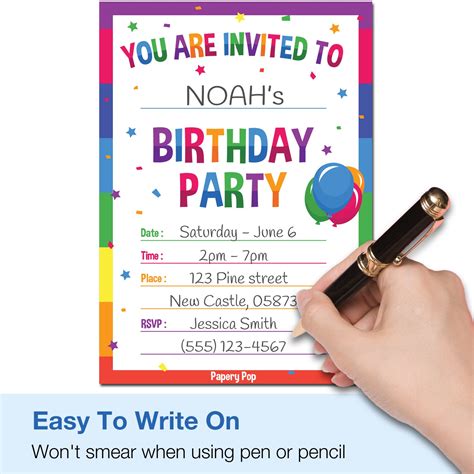 30 Colorful Rainbow Birthday Invitations With Envelopes Kids Birthda
