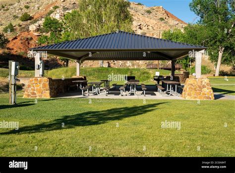 Picnic shelter in Hot Springs State Park in Thermopolis Wyoming Stock Photo - Alamy