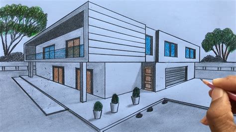 How To Draw A House In Two Point Perspective Step By Step Youtube