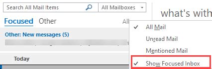 Now, in the menu shown, click on the gear/settings icon (near the bottom of the screen) and toggle off the switch of focused inbox (you may have to scroll a bit to find the option). Using the Focused Inbox in Outlook Apps