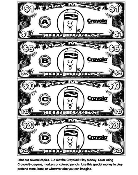 Printable Play Money Coloring