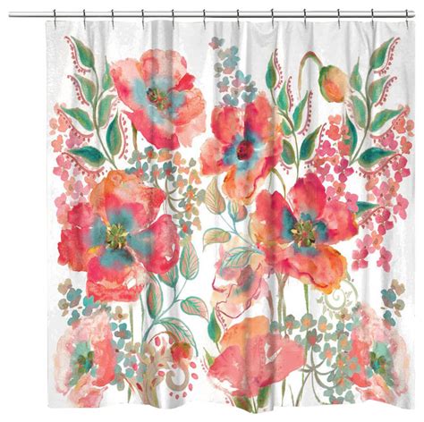 Laural Home Bohemian Poppies Shower Curtain 71x74 Contemporary
