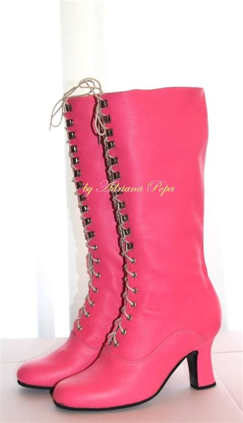 Pink Leather Boots Knee High Boots Pink Leather Boots Etsy