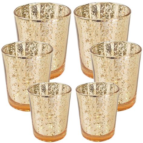 just artifacts 6pcs assorted size speckled mercury glass votive candle holders gold