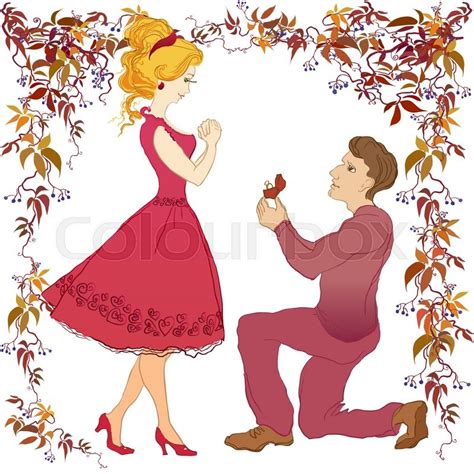 The path to getting a guy to propose is a step by step path. Marriage proposal vector cartoon love ... | Stock Vector | Colourbox