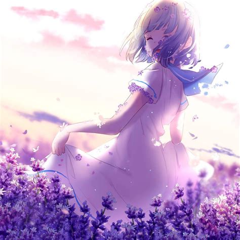 Download Kawaii Anime Girl On Flower Field Wallpaper