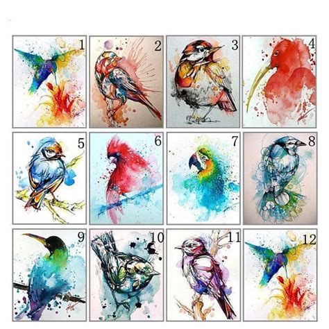 5d Diamond Painting Kit Animal Birds Colored Ink Diy Diamond Etsy