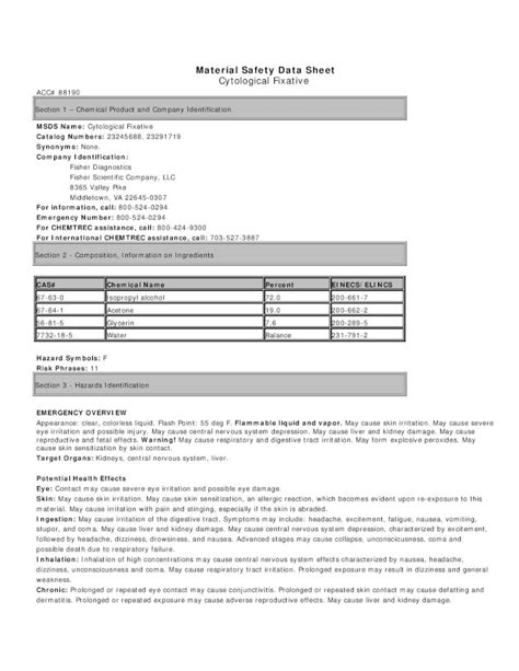 (PDF) Material Safety Data Sheet Cytological Fixative · Material Safety