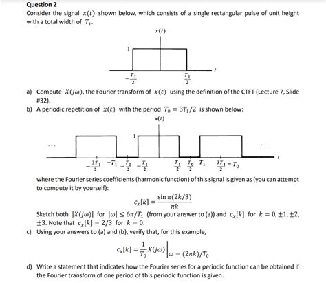 Solved Question 2 Consider The Signal X T Shown Below Chegg Com