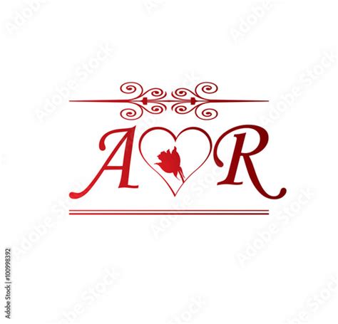 Ar Love Initial With Red Heart And Rose Stock Vector Adobe Stock