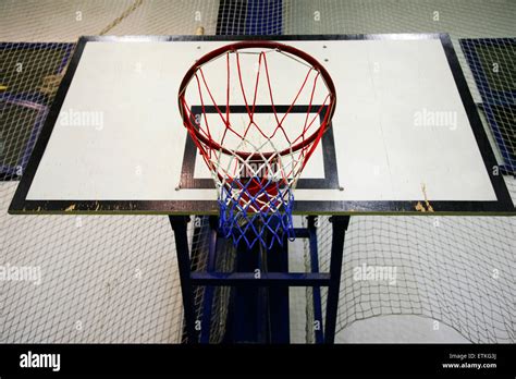 Basketball Hoop In The High School Gym Stock Photo Alamy