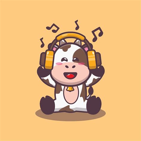 Premium Vector Cute Cow Listening Music With Headphone Cartoon Vector