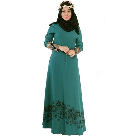New Womens Garments Malaysian Dresses Muslim Printed Long Sleeve Dress