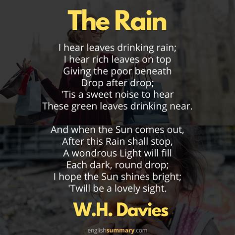 The Rain Poem By Wh Davies Rain Poems Top Poems Poems In English