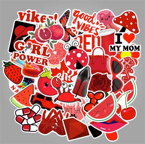 Red Aesthetic Sticker Set - Girlish Funny Cute Pop Art Stickers