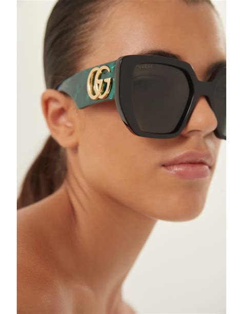 gucci gg0956s oversized black and green sunglasses with maxi logo