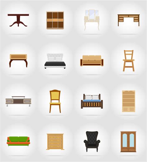 Furniture Set Flat Icons Vector Illustration 490024 Vector Art At Vecteezy