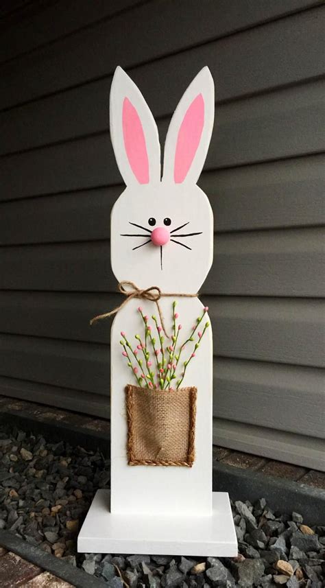 White Wooden Bunny Stand Wooden Easter Bunny Spring Decor Etsy
