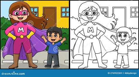 Mothers Day Supermom Coloring Page Illustration Cartoon Vector