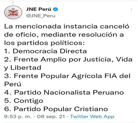 JNE anuncia cancelación de 15 partidos políticos Lima Gris