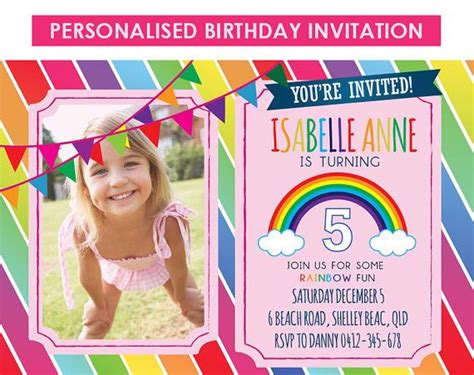 Printable Rainbow Birthday Invitation Rainbow By Designsbyemmajane