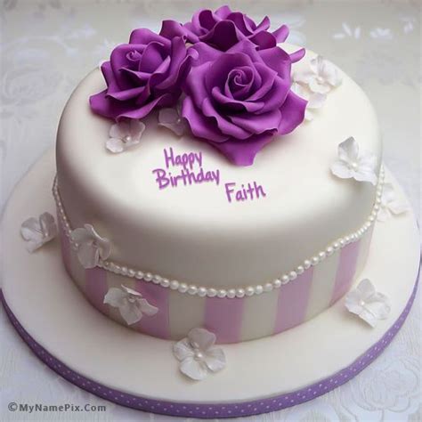 The Name Faith Is Generated On Pretty Rose Birthday Cake With Name