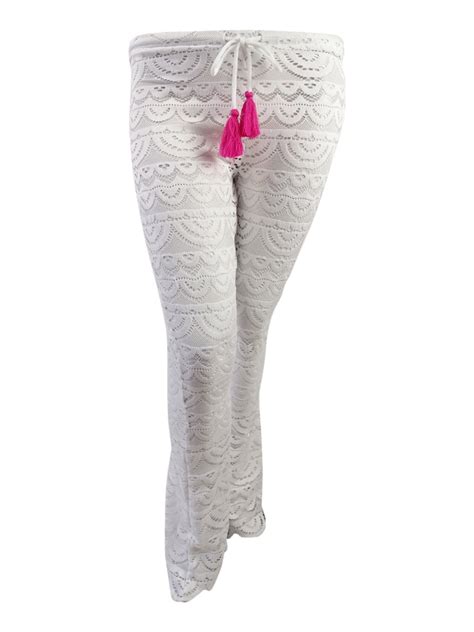Miken Womens Scalloped Crochet Pants Swim Cover Up White Xs