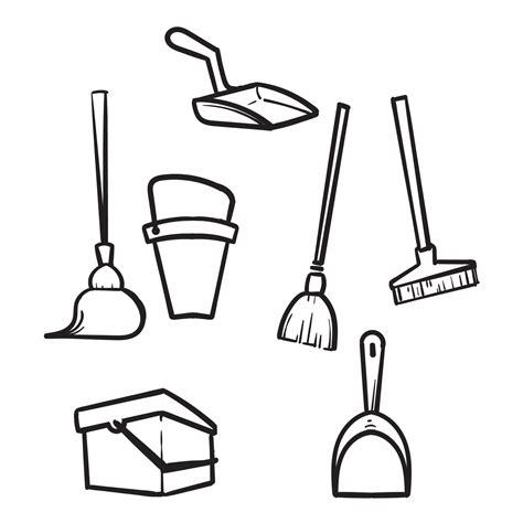 Hand Drawn Doodle Housework Cleaning Equipment Broom And Mop