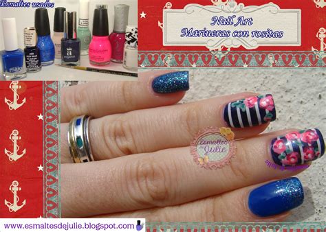 Uñas marineras rosas / las uñas marineras en realidad se tratan de un clásico cada año al ser muy sencillas re realizar y al combinarlas de muchas formas. Esmaltes de Julie: Uñas Marineras con rositas