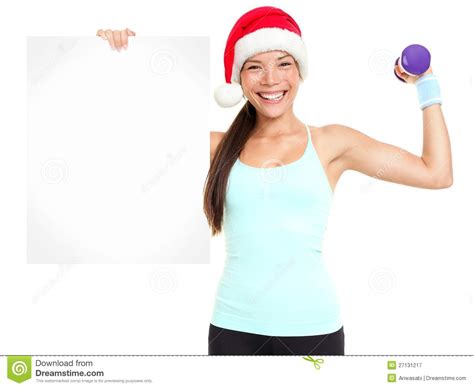 Christmas Fitness Woman Showing Sign Stock Image Image