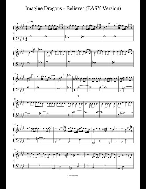 Imagine Dragons Believer Easy Version Sheet Music For Piano