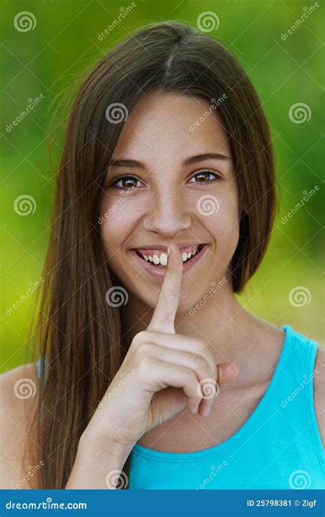 Beautiful Teenage Girl Puts Finger Stock Image Image Of Female Happy 25798381