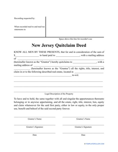 New Jersey Quitclaim Deed Form Fill Out Sign Online And Download Pdf