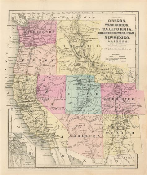 Coltons 1860 Map Of Oregon Washington California Colorado Nevada