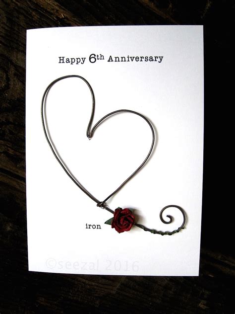 Happy 6th Wedding Anniversary Keepsake Card Iron Wire Heart 6 Etsy Uk