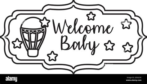 Baby Shower Frame Card With And Welcome Baby Lettering Line Style