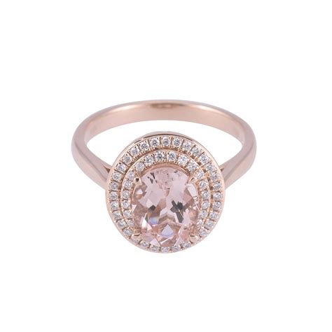 18ct Rose Gold Oval Morganite And 025ct Diamond Cluster Ring